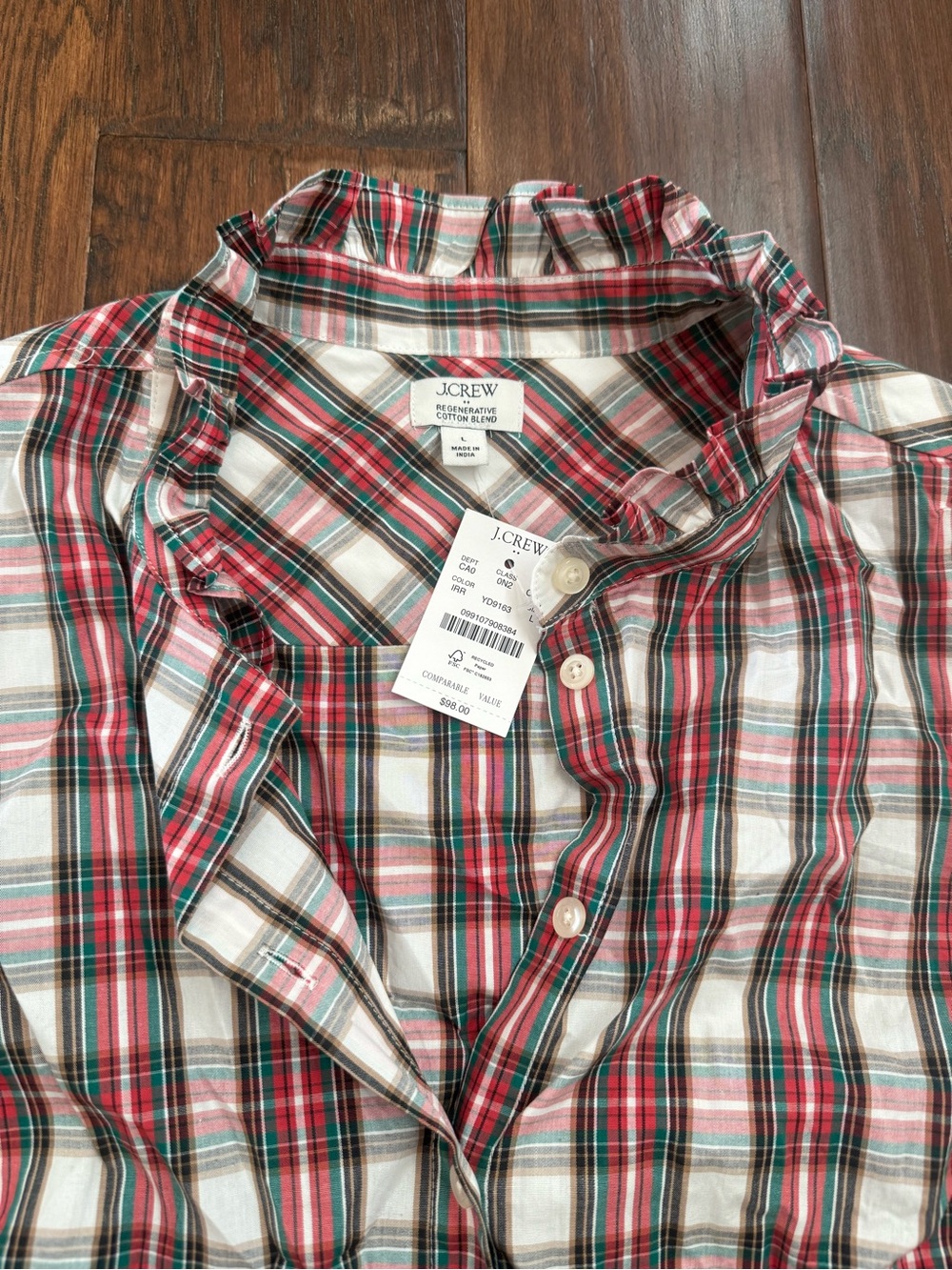 J Crew Factory Ruffleneck Button Up Top NWT - Picture 2 of 4